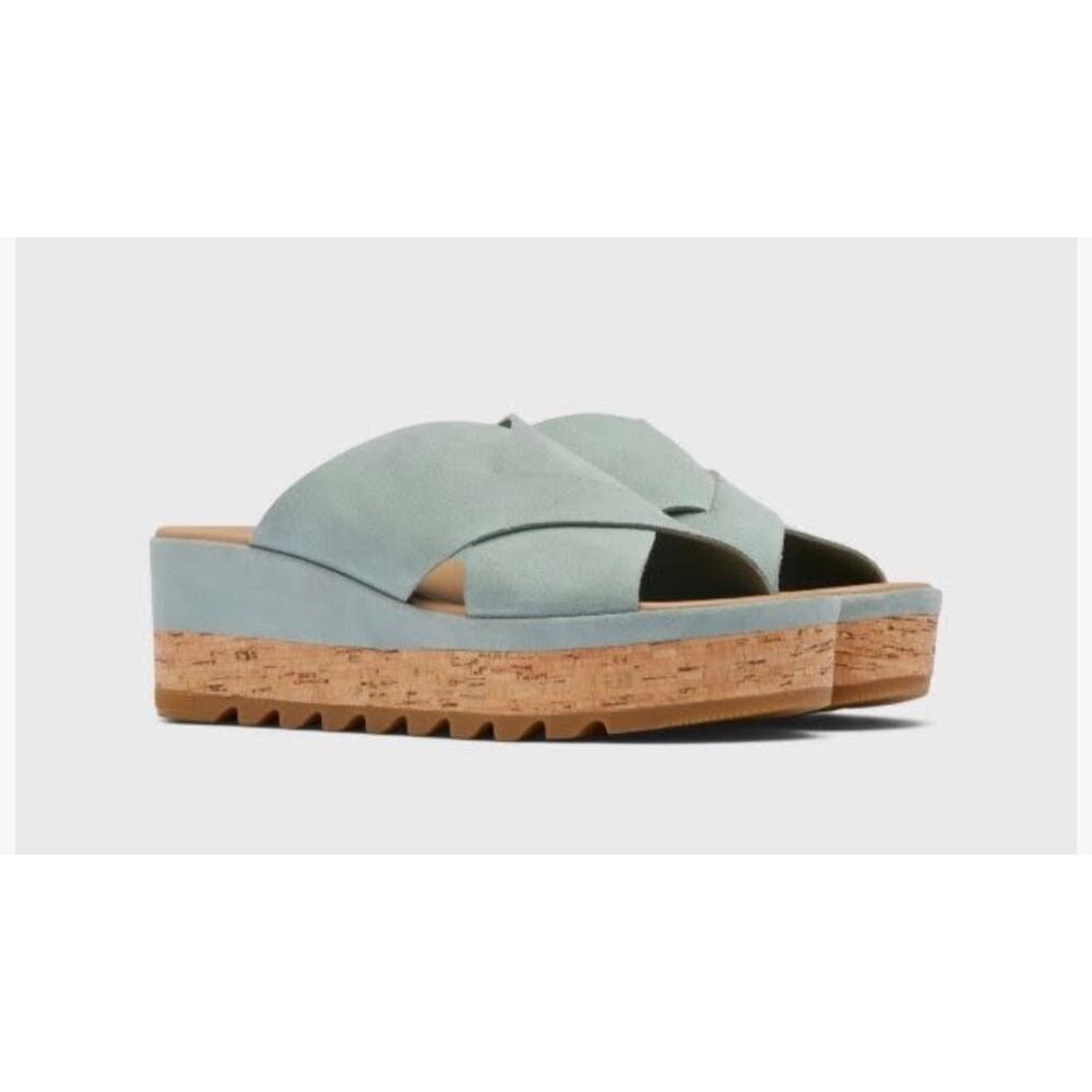 Sorel Suede Cameron Flatform Mule Slip On Sandal Light Blue Size 9